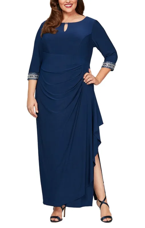 Plus Matte Jersey Dress with Keyhole Cutout Neckline and Embellished Sleeves/Neckline sold by Alex Evenings
