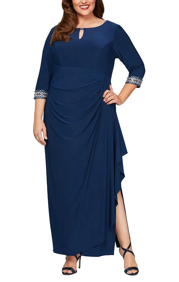 Plus Matte Jersey Dress with Keyhole Cutout Neckline and Embellished Sleeves/Neckline sold by Alex Evenings