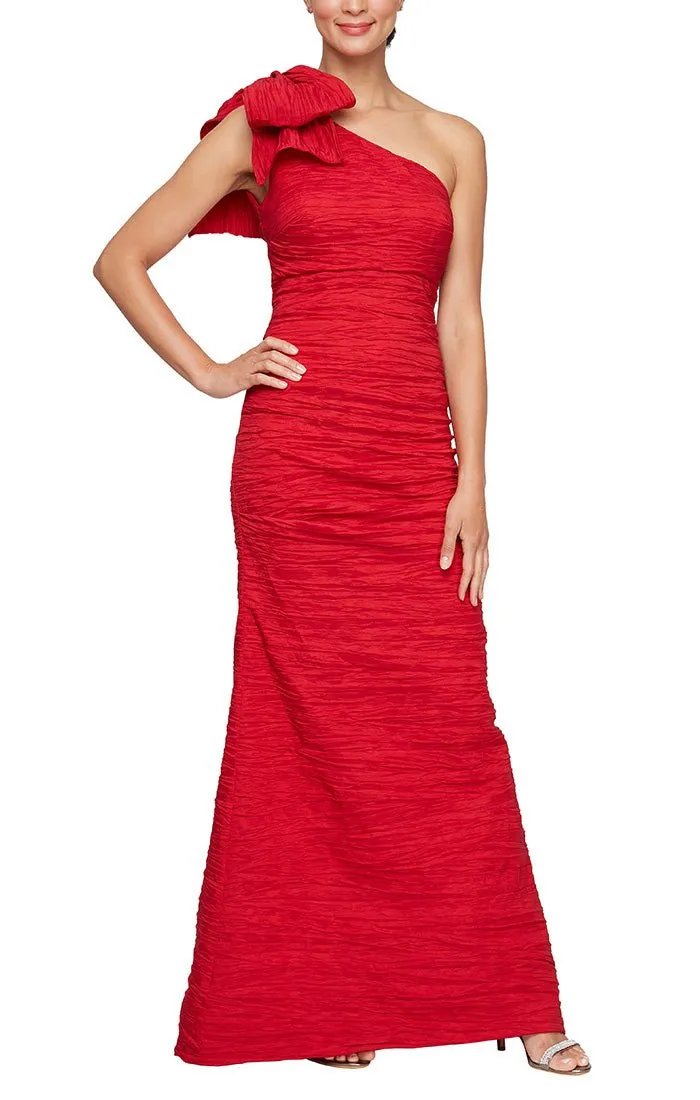 One-Shoulder Stretch Taffeta Gown with Bow Shoulder Detail sold by Alex Evenings