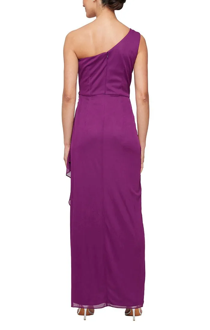 Regular - One Shoulder Mesh Gown with Beaded Hip Detail and Cascade Ruffle Skirt sold by Alex Evenings product image thumbnail 2