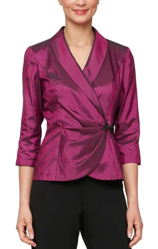 Petite - 3/4 Sleeve Taffeta Blouse with Collar & Decorative Side Closure sold by Alex Evenings