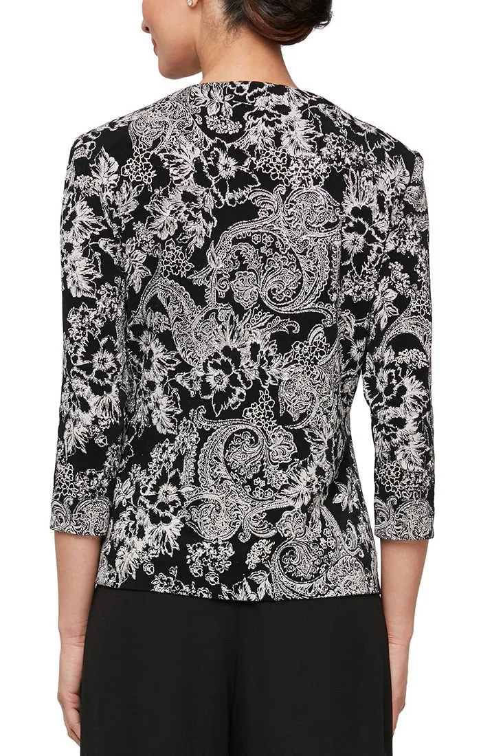 Regular - 3/4 Sleeve Printed Glitter Knit Twinset with Scoop Neck Tank and Hook Neck Closure Jacket sold by Alex Evenings product image thumbnail 3