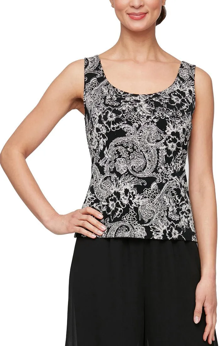 Regular - 3/4 Sleeve Printed Glitter Knit Twinset with Scoop Neck Tank and Hook Neck Closure Jacket sold by Alex Evenings product image thumbnail 2