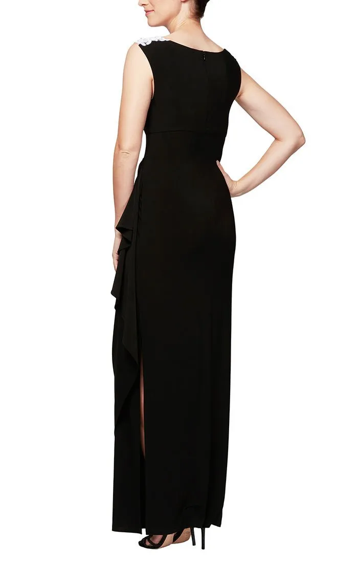 Petite - Matte Jersey Cap Sleeve Gown with Embroidered, Embellished Illusion Neckline sold by Alex Evenings product image thumbnail 2