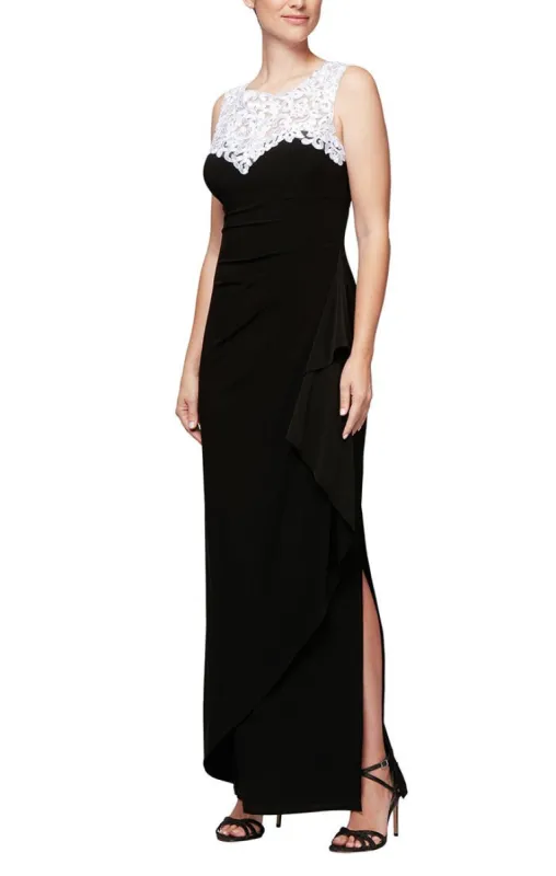 Petite - Matte Jersey Cap Sleeve Gown with Embroidered, Embellished Illusion Neckline sold by Alex Evenings