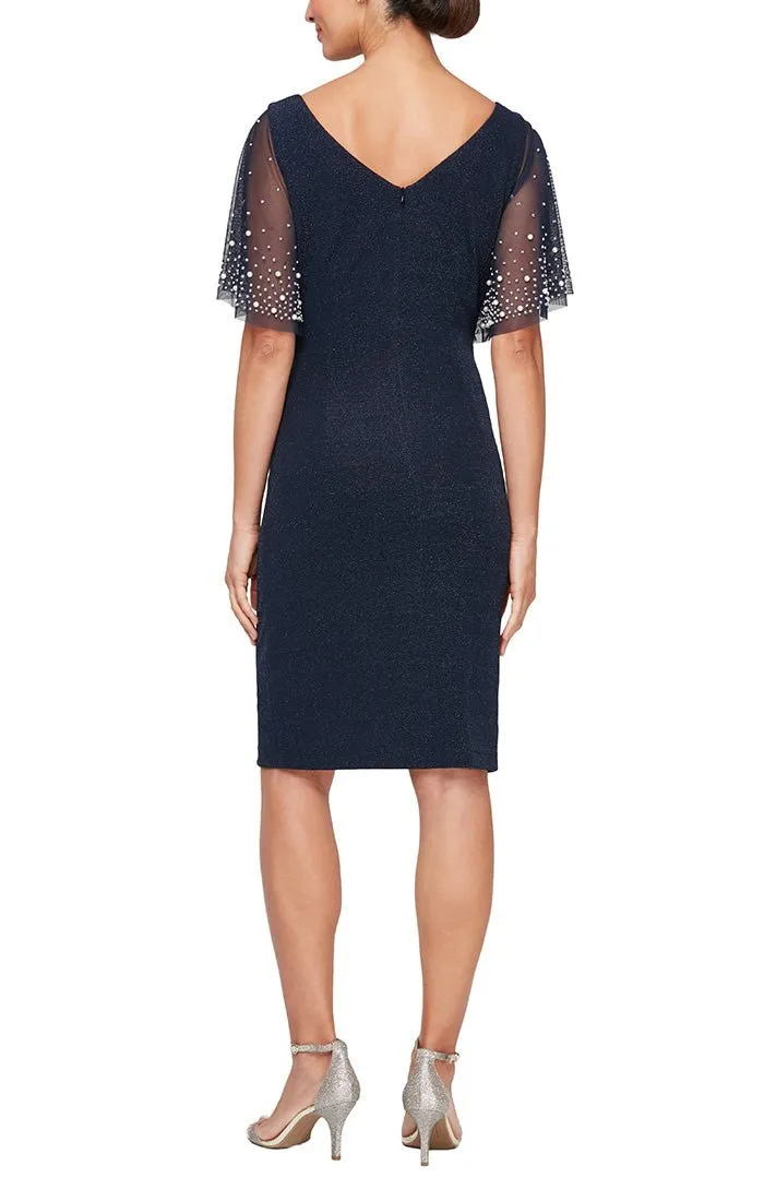 Plus - Short Sheath Dress with Beaded Illusion Flutter Sleeves sold by Alex Evenings product image thumbnail 2