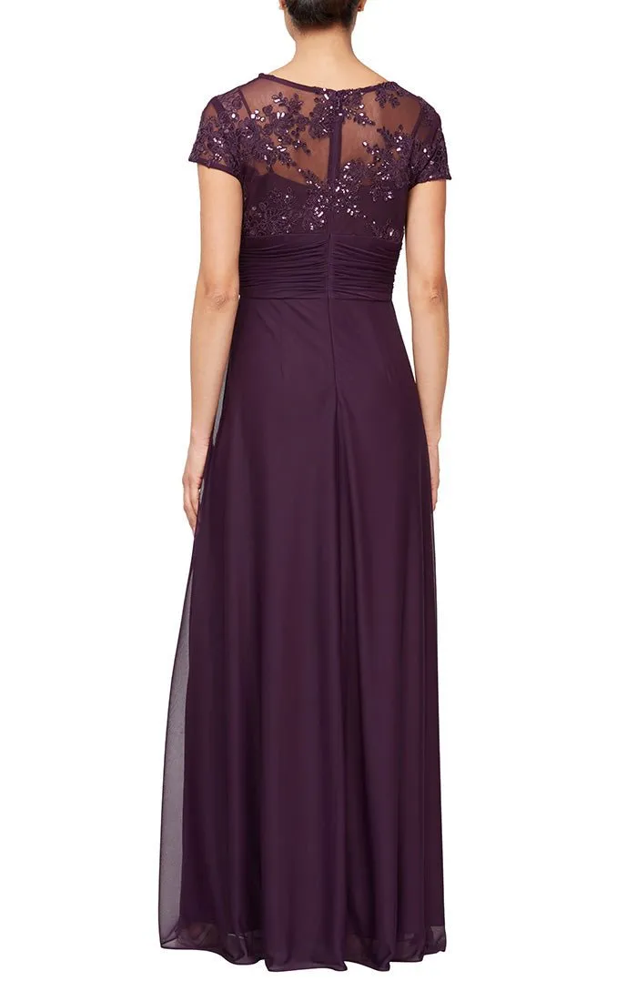 Long Surplice Neckline A-Line Dress with Embroidered Pleated Waist and Scallop Detail sold by Alex Evenings product image thumbnail 2