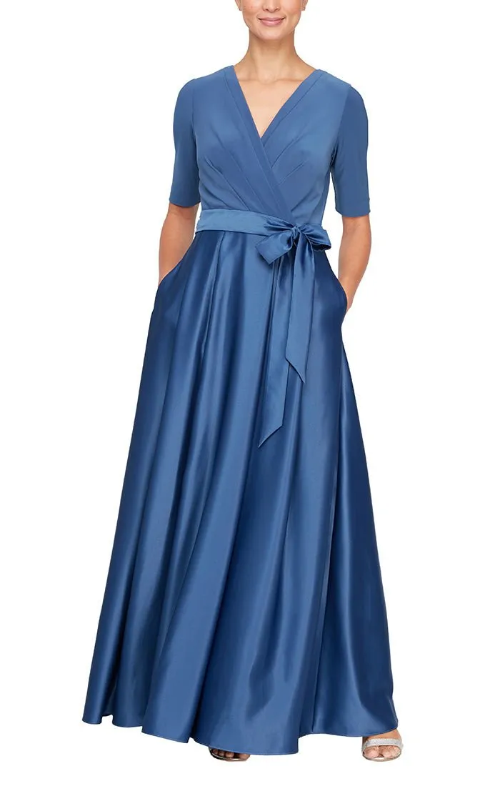 Surplice Neckline Ballgown with Full Satin Skirt & Jersey Bodice sold by Alex Evenings product image thumbnail 5