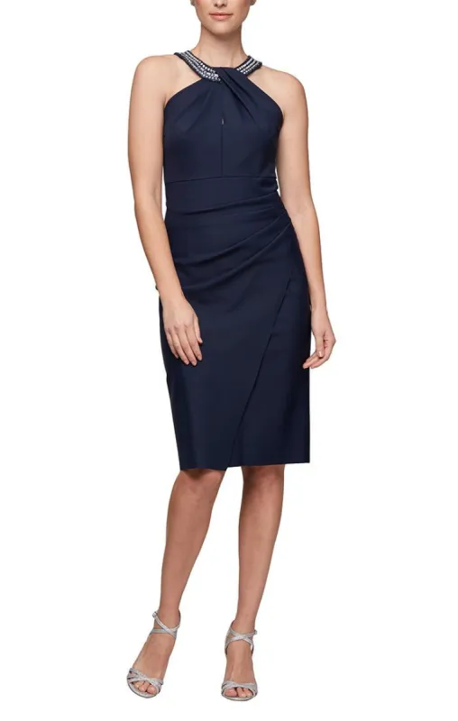 Sheath Compression Dress with Embellished Halter Style Neckline sold by Alex Evenings