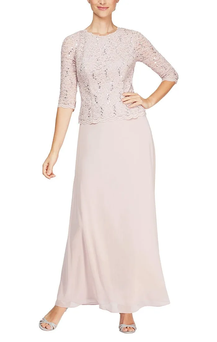 Long Gown with Sequin Lace Bodice & Chiffon Skirt sold by Alex Evenings