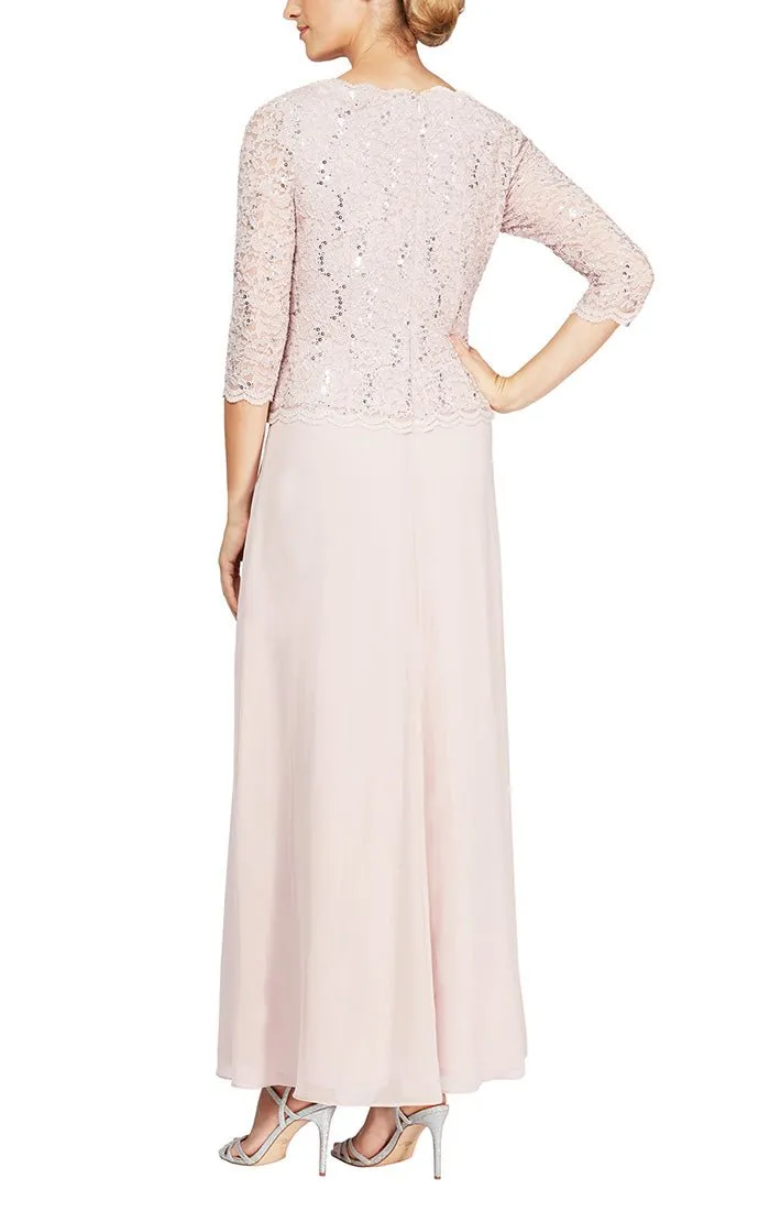 Long Gown with Sequin Lace Bodice & Chiffon Skirt sold by Alex Evenings product image thumbnail 2