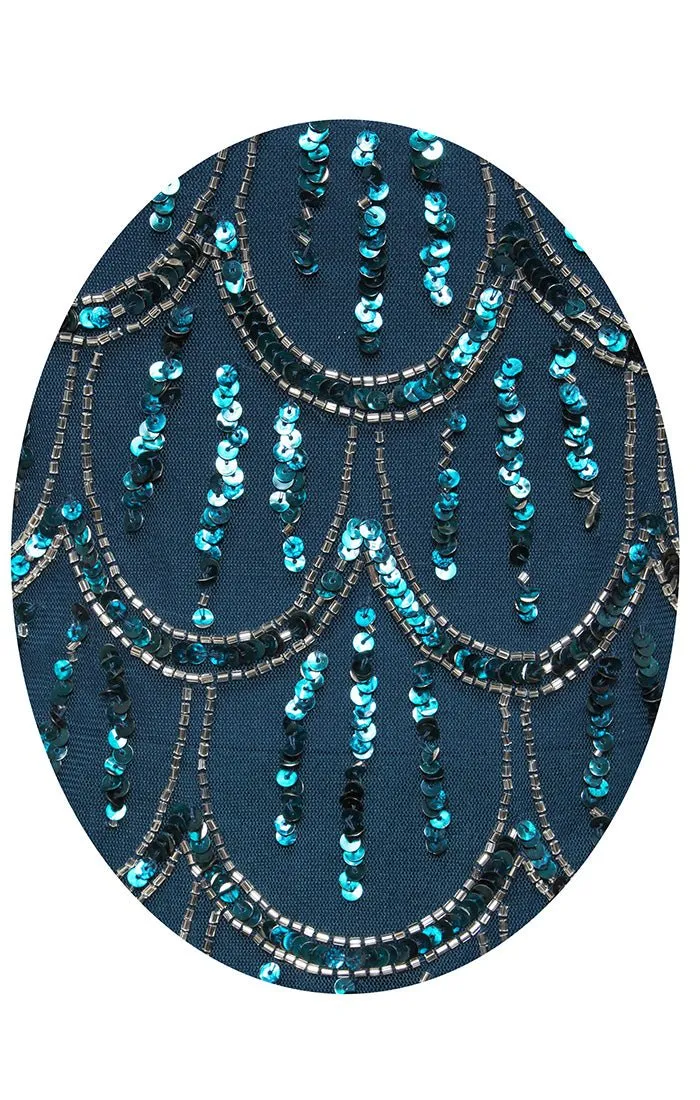 Regular - Long Hand Beaded Mock Dress with Square Neckline, Asymmetric Cascade Overlay Skirt and Short Sleeves sold by Alex Evenings product image thumbnail 3