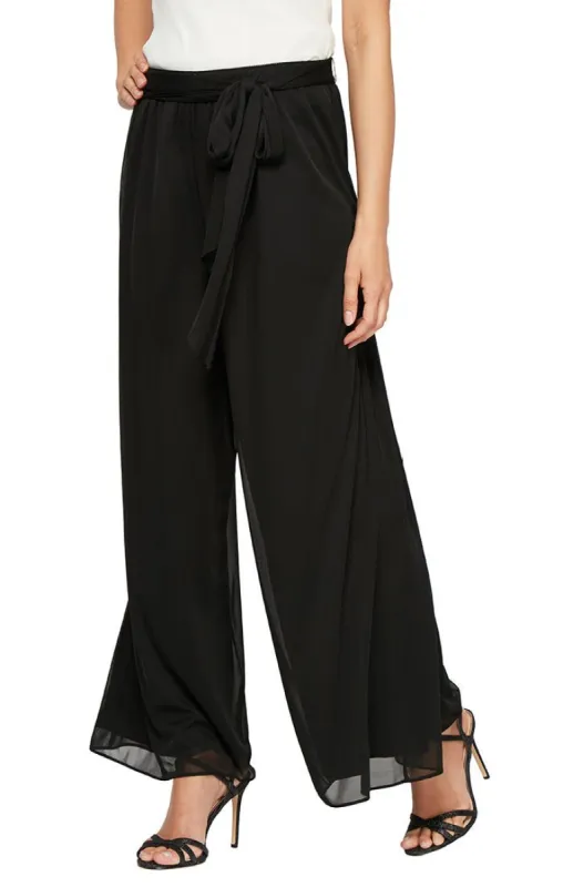 Plus-Petite Wide Leg Mesh Pant with Tie Belt sold by Alex Evenings