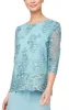 Regular - 3/4 Sleeve Embroidered Tulle Tunic Blouse with Illusion Sleeves and Scallop Detail sold by Alex Evenings