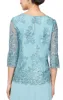 Regular - 3/4 Sleeve Embroidered Tulle Tunic Blouse with Illusion Sleeves and Scallop Detail sold by Alex Evenings