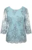 Regular - 3/4 Sleeve Embroidered Tulle Tunic Blouse with Illusion Sleeves and Scallop Detail sold by Alex Evenings