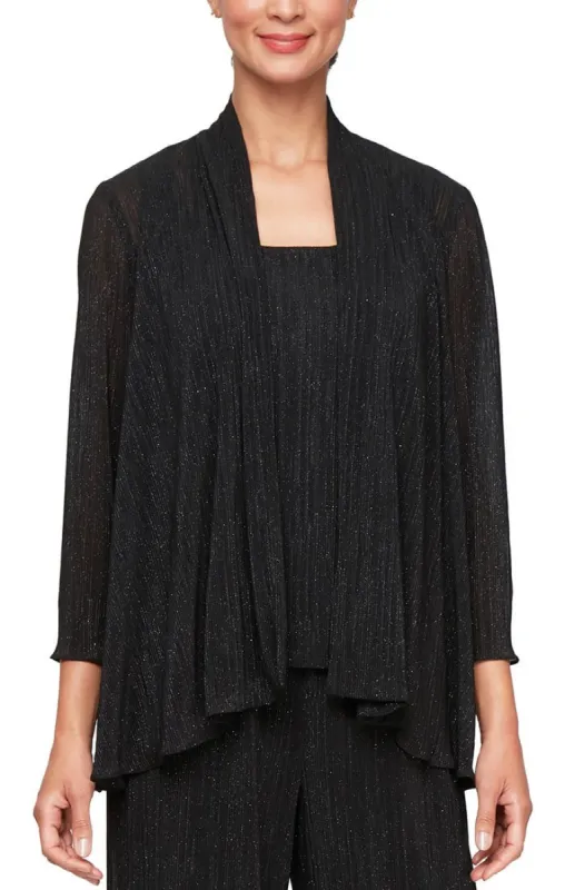 Plus - Glitter Knit Twinset with Scoop Neck Tank and Elongated Open Jacket sold by Alex Evenings