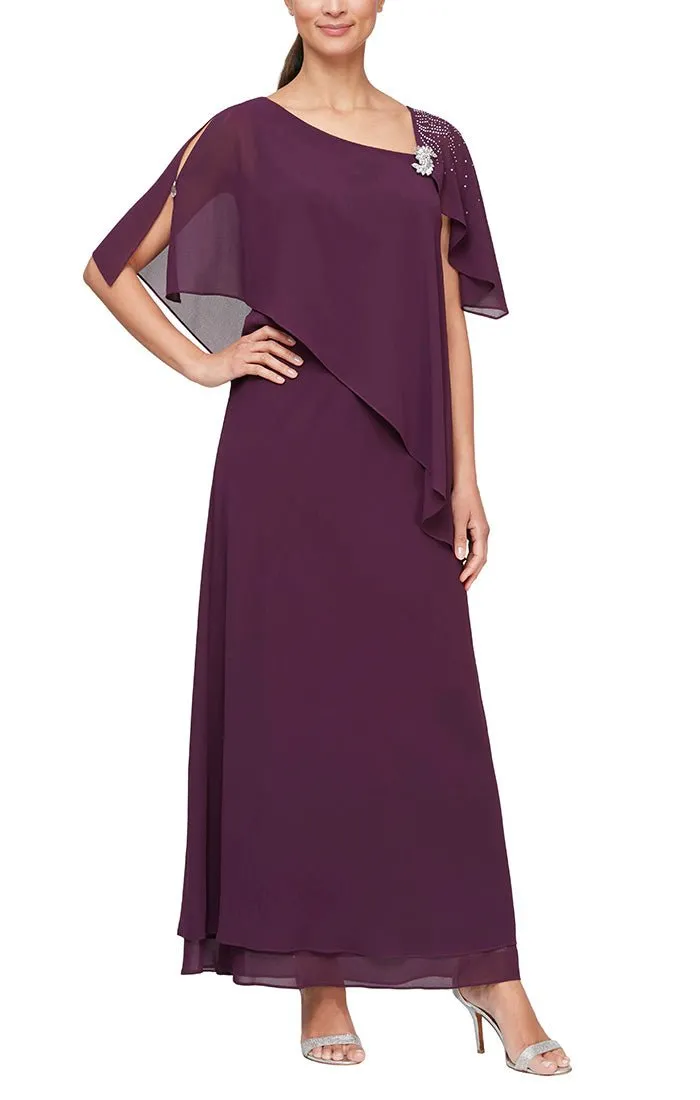 *Asymmetric Overlay Chiffon Gown with L-Shaped Neckline sold by Alex Evenings product image thumbnail 3