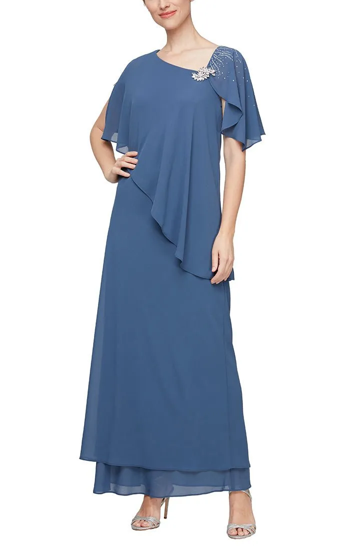 *Asymmetric Overlay Chiffon Gown with L-Shaped Neckline sold by Alex Evenings product image thumbnail 5