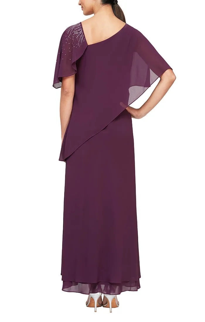*Asymmetric Overlay Chiffon Gown with L-Shaped Neckline sold by Alex Evenings product image thumbnail 4