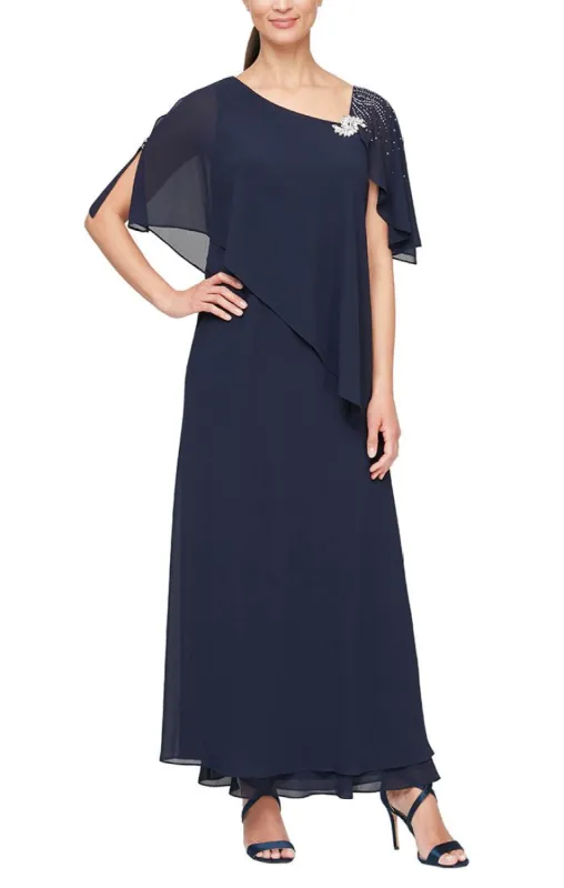 *Asymmetric Overlay Chiffon Gown with L-Shaped Neckline made by Alex Evenings