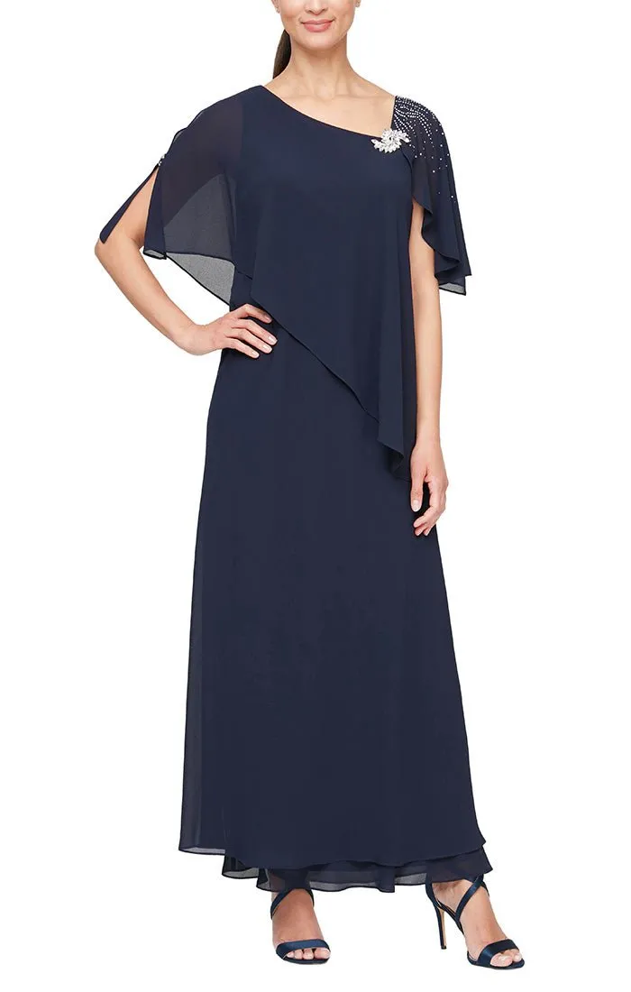 *Asymmetric Overlay Chiffon Gown with L-Shaped Neckline sold by Alex Evenings