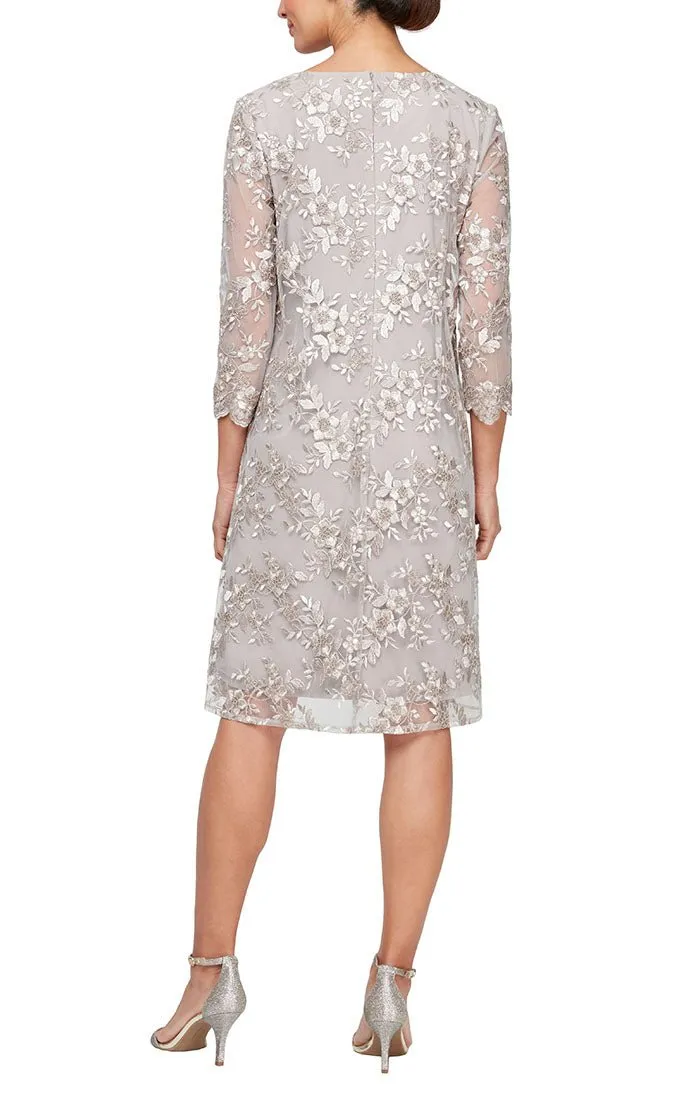 Petite - Embroidered Mock Jacket Dress with Illusion Sleeves & Scallop Detail sold by Alex Evenings product image thumbnail 2