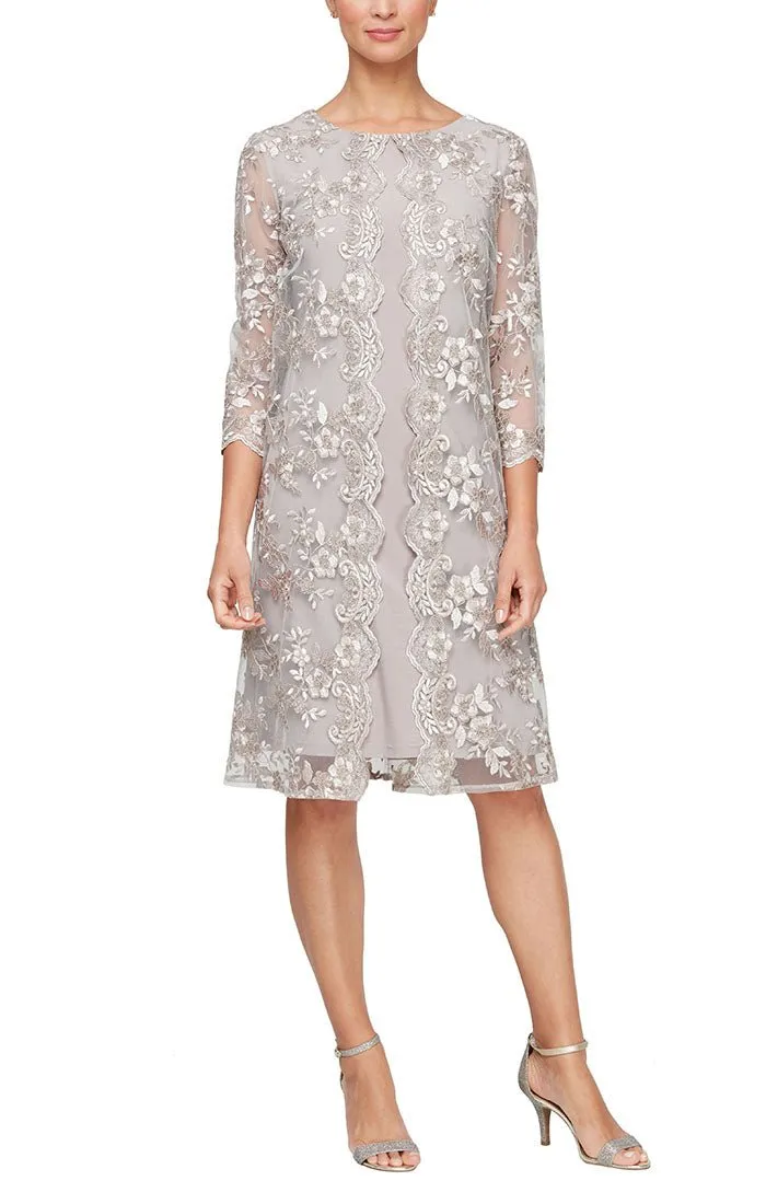 Petite - Embroidered Mock Jacket Dress with Illusion Sleeves & Scallop Detail sold by Alex Evenings