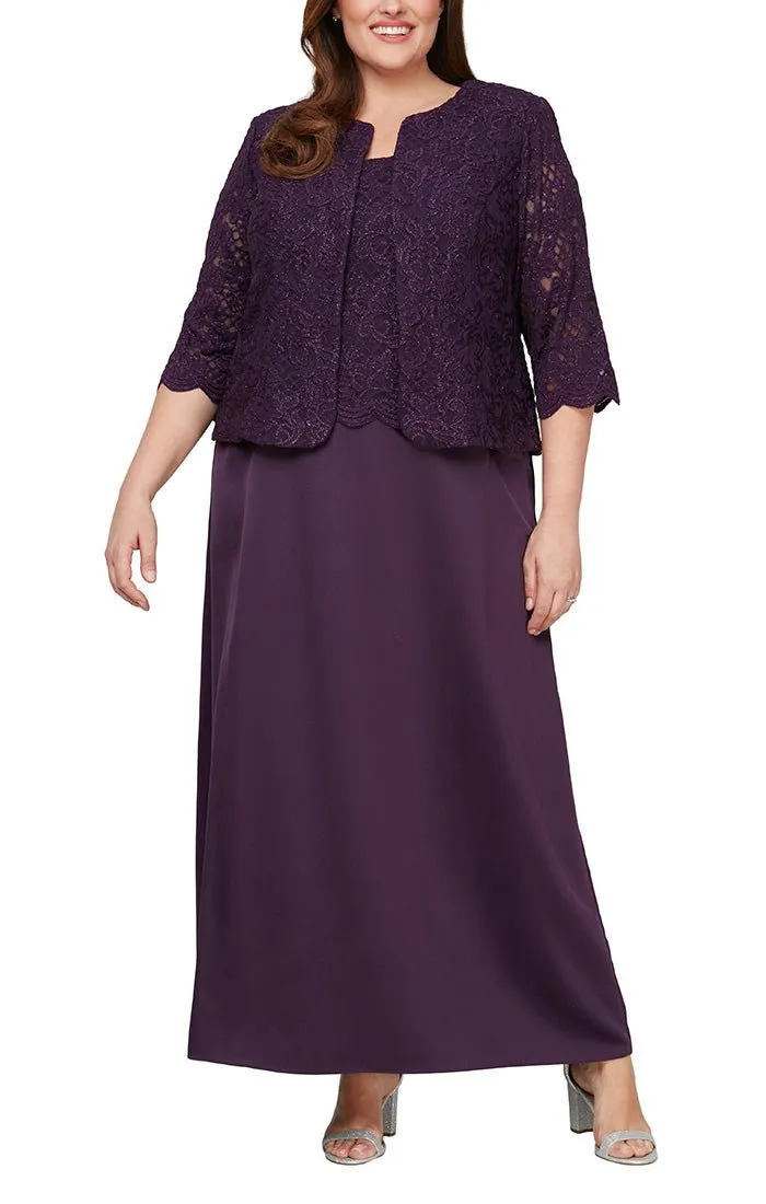 Plus Glitter Lace & Satin Skirt Jacket Dress with Open Jacket sold by Alex Evenings