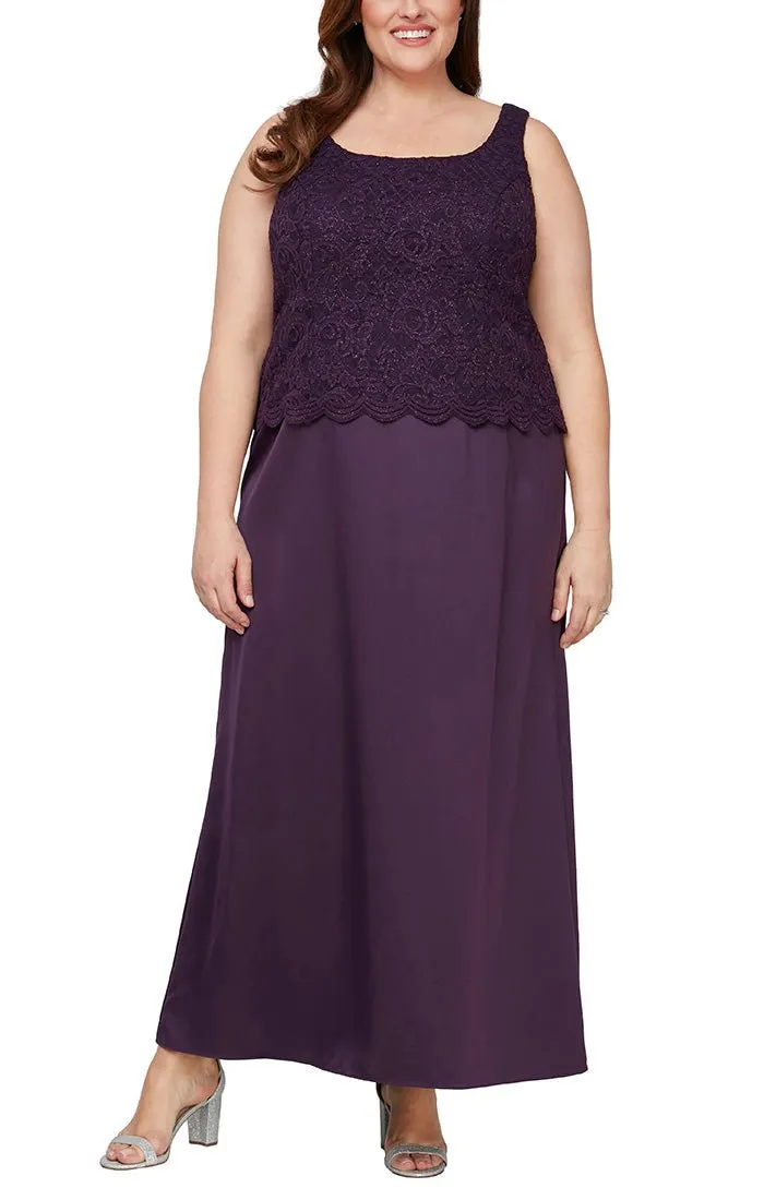 Plus Glitter Lace & Satin Skirt Jacket Dress with Open Jacket sold by Alex Evenings product image thumbnail 2