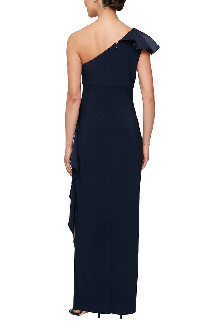 Regular - Matte Jersey One Shoulder Dress with Charmeuse Overlay & Cascade Ruffle Skirt sold by Alex Evenings product image thumbnail 2
