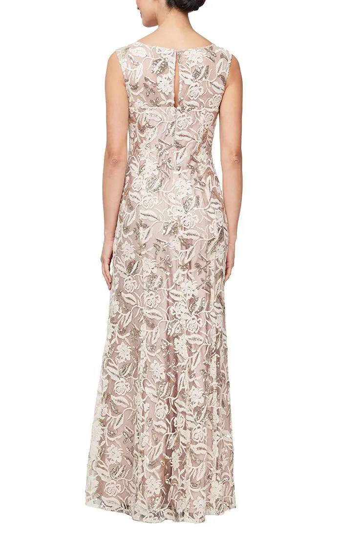 Regular - Sleeveless Embroidered Dress with V-Neckline, Sequin Detail & Shawl sold by Alex Evenings product image thumbnail 2