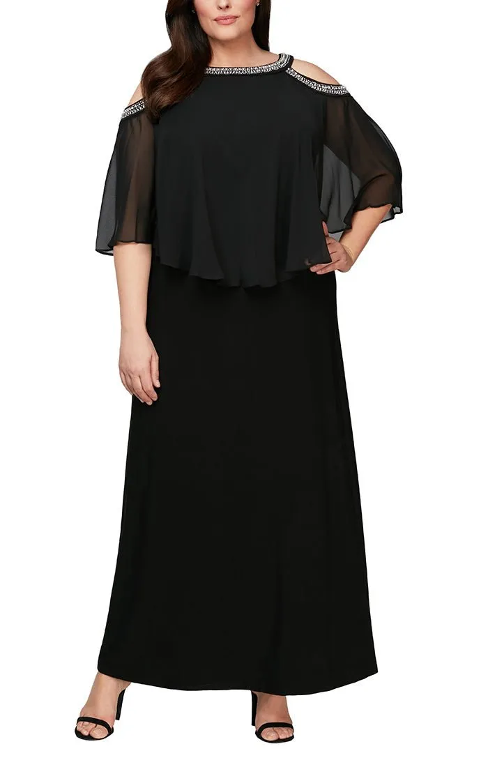 Plus Cold Shoulder Popover Jersey & Chiffon Gown with Beaded Neckline sold by Alex Evenings product image thumbnail 3