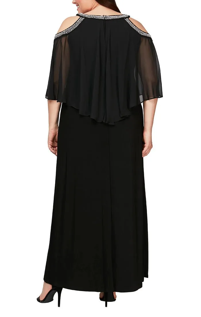 Plus Cold Shoulder Popover Jersey & Chiffon Gown with Beaded Neckline sold by Alex Evenings product image thumbnail 4