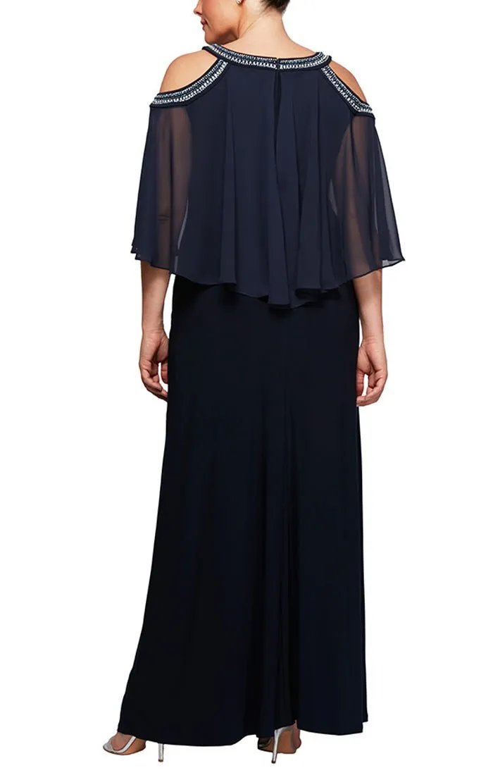 Plus Cold Shoulder Popover Jersey & Chiffon Gown with Beaded Neckline sold by Alex Evenings product image thumbnail 2