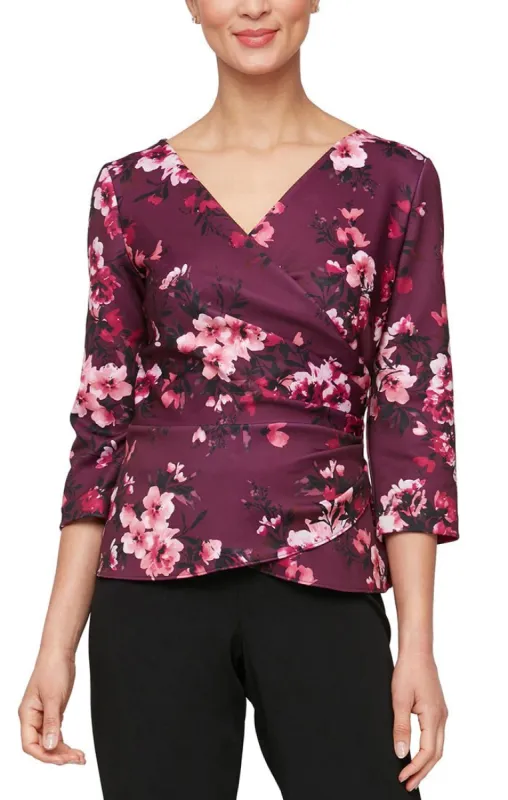 Regular - Printed Surplice Neckline Crepe Blouse with 3/4 Sleeves sold by Alex Evenings
