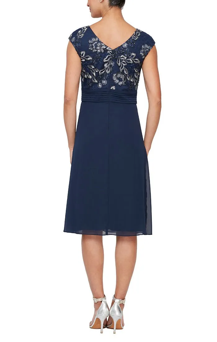 Embroidered Tulle & Chiffon Boatneck A-Line Dress sold by Alex Evenings product image thumbnail 2