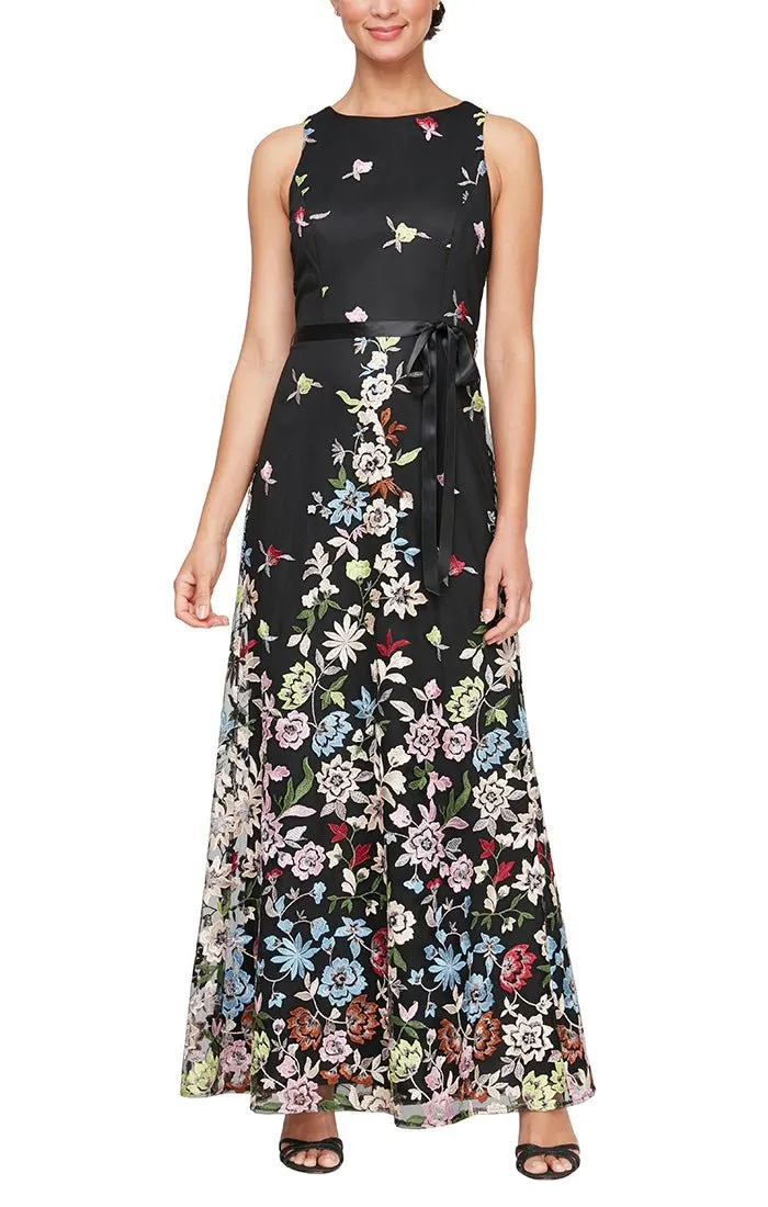 Regular - Tulle A-Line Dress with Embroidered Cascading Floral Detail sold by Alex Evenings