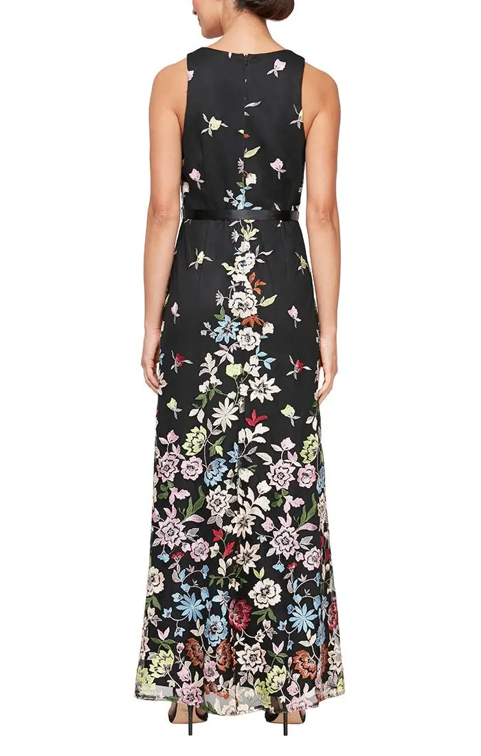 Regular - Tulle A-Line Dress with Embroidered Cascading Floral Detail sold by Alex Evenings product image thumbnail 2
