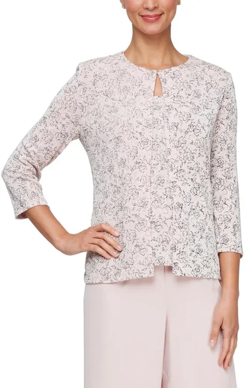 Regular - 3/4 Sleeve Printed Glitter Twinset with Hook Neck Jacket & Scoop Neck Tank sold by Alex Evenings