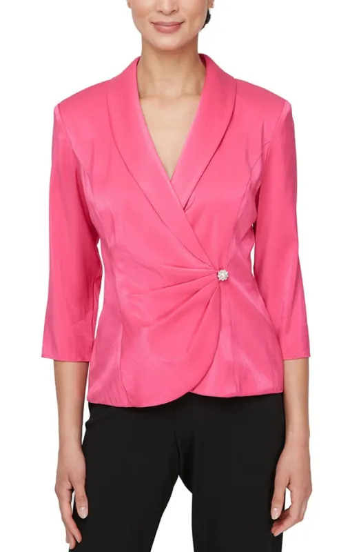 Plus - Collared Stretch Shimmer Blouse with Decorative Side Closure sold by Alex Evenings