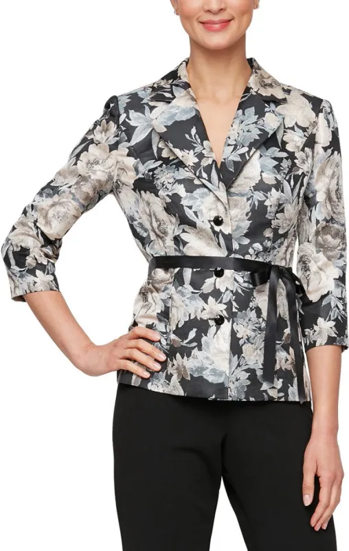 Regular - Printed Button Front Jacquard Blouse with Tie Belt sold by Alex Evenings