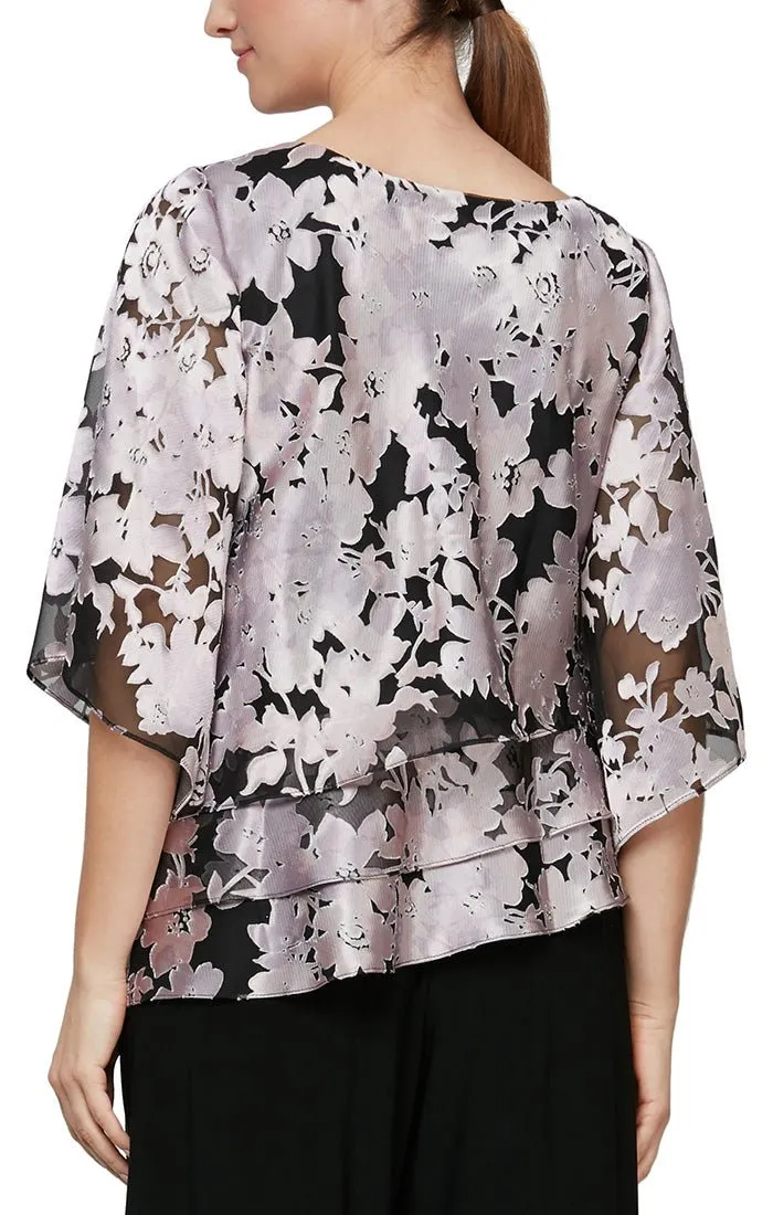 Regular - 3/4 Sleeve Printed Chiffon Blouse w/ Asymmetric Triple Tier Hem sold by Alex Evenings product image thumbnail 2