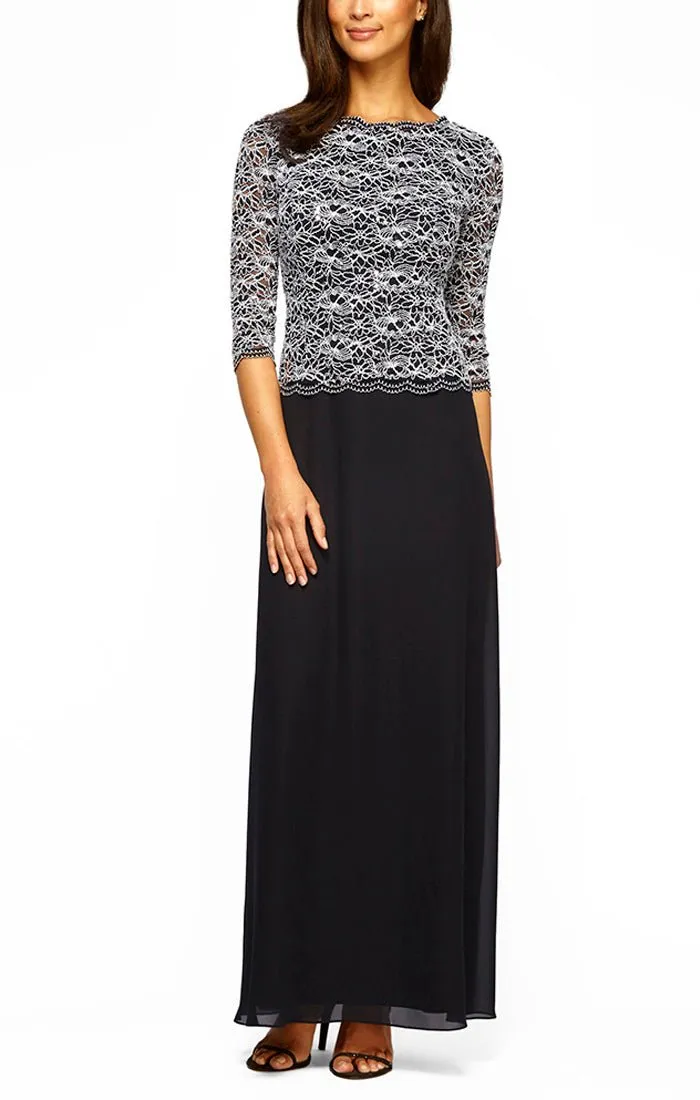 Lace & Chiffon Gown with Scalloped Hem Detail sold by Alex Evenings