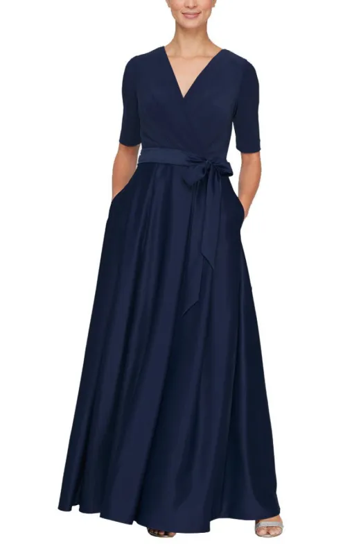Petite Surplice Neckline Ballgown with Full Satin Skirt & Jersey Bodice sold by Alex Evenings