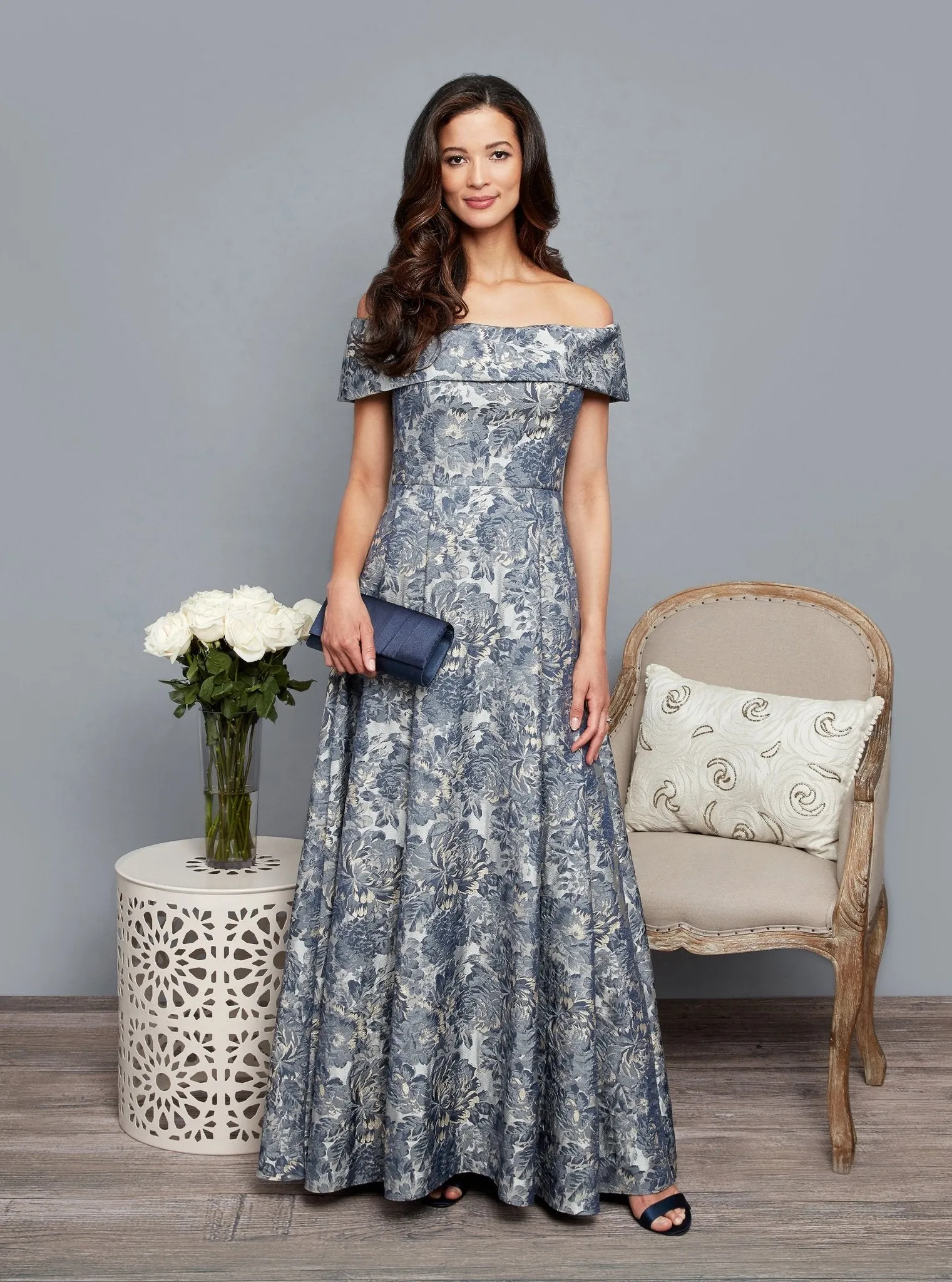 Floral Brocade Off-the-Shoulder Ballgown sold by Alex Evenings product image thumbnail 3