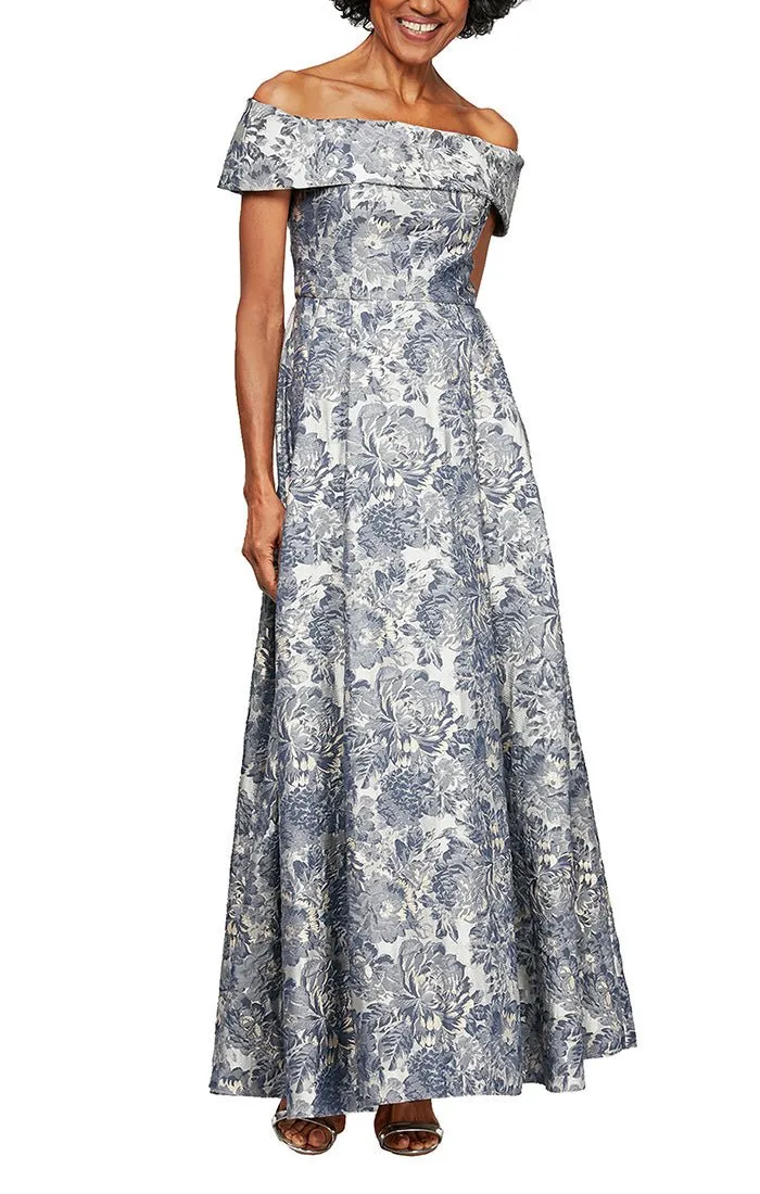 Floral Brocade Off-the-Shoulder Ballgown sold by Alex Evenings