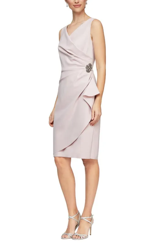 Compression Short Cocktail Dress with Ruffle Skirt & Beaded Detail at Hip sold by Alex Evenings