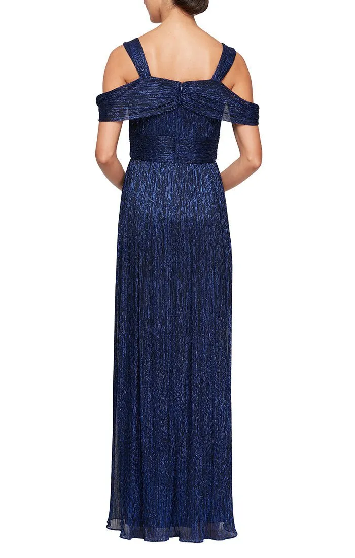 Petite - Metallic Knit Cold Shoulder Gown with Ruched Waist sold by Alex Evenings product image thumbnail 2