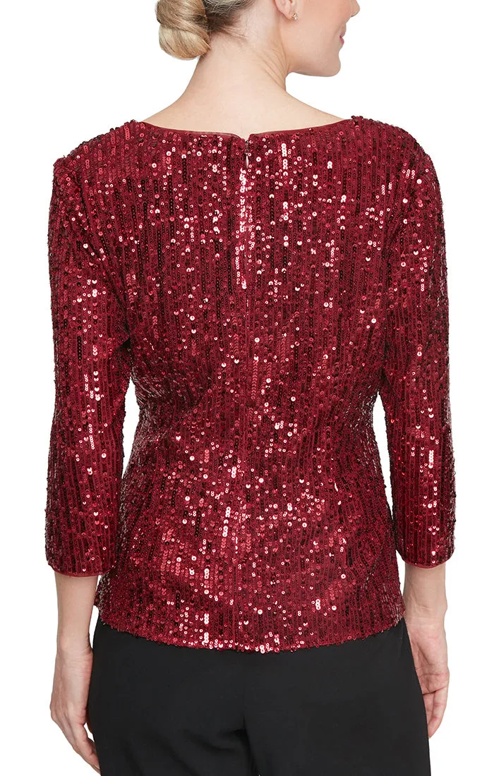 Regular - 3/4 Sleeve V-Neck Sequin Blouse with Tie Waist Detail sold by Alex Evenings product image thumbnail 2